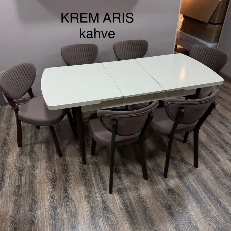 Janisa Cream Aris Kahve | Kitchen Table Set 6 Chairs