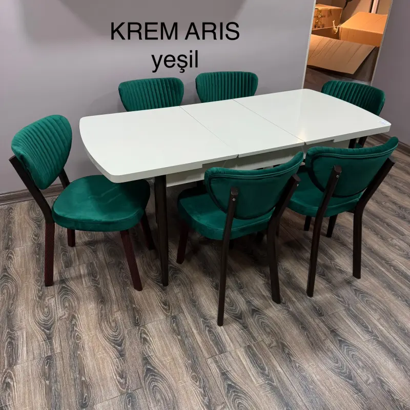 JANISA Cream Aris Yeshil | Kitchen Table Set 1+6