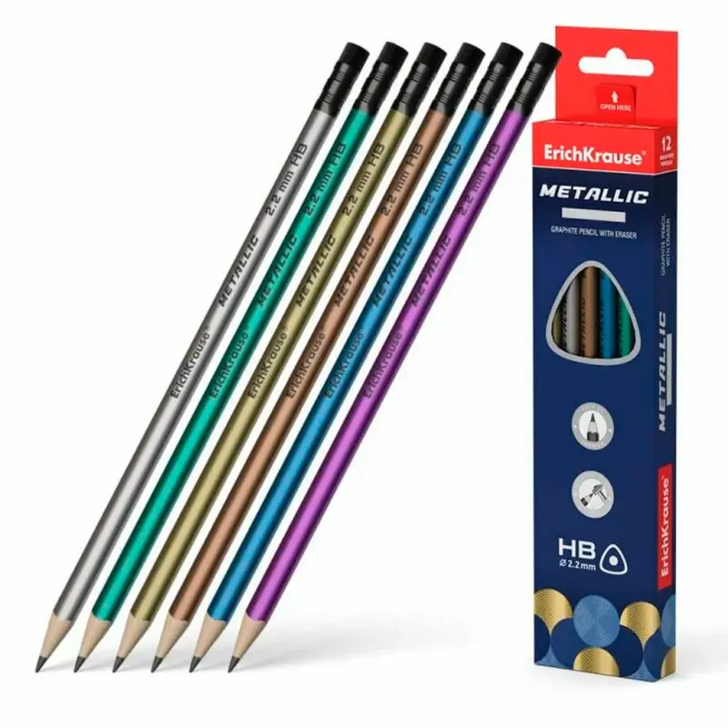 ErichKrause 56007 | Graphite Pencil Triangular Metallic HB with Eraser
