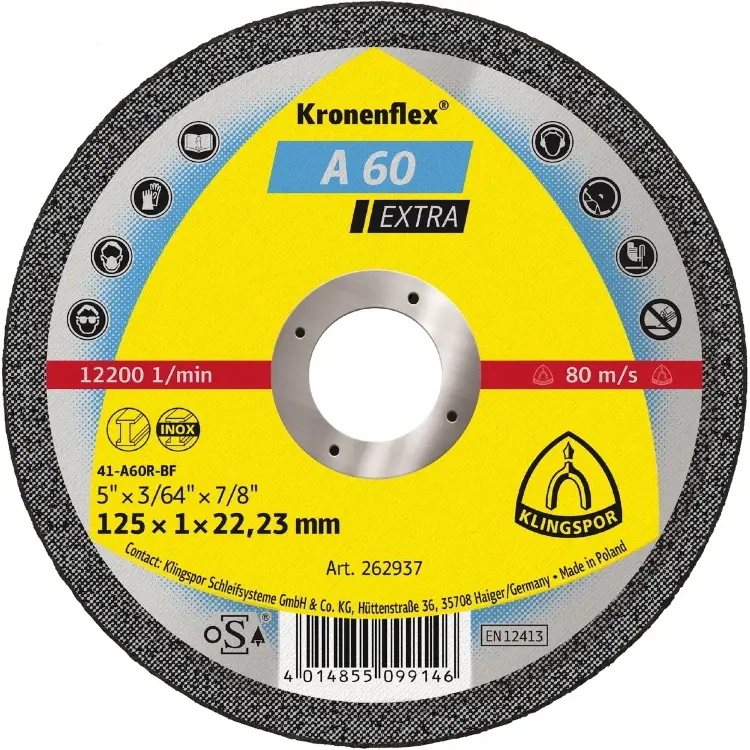 KLINGSPOR 262937 | Cutting Disc for Metal & Stainless Steel 125x1x22.23 mm