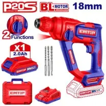 Emtop ELRH201881 | Перфоратор 20В 16мм аккумуляторный 2,0Ач