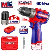 Emtop ECDL16682 | Cordless Drill Driver 16V 60Nm 2x2.0Ah Battery