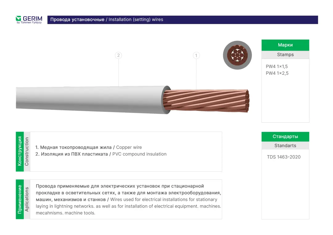 Gerim PV4 1x2.5 | Электропровод ПВХ, медный, 2.5 мм², катушка 100 м