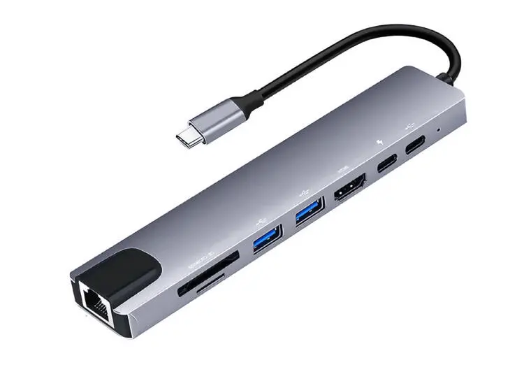 DSHDTV DSHDTV | Docking Station 8in1 Type-C HDMI DP USB LAN Silver