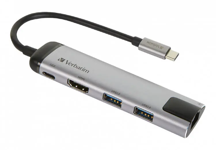 Verbatim USBHUBVER49141 | USB-C Hub 2xUSB3.0 HDMI LAN 20sm Kümüş