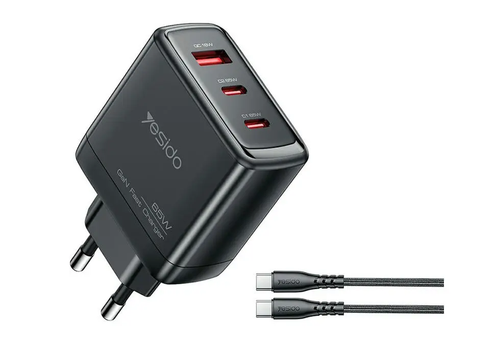 YESIDO YC144C | Mobil Zarýad Beriji 65W GaN Çalt Zarýad 1xUSB 2xType-C