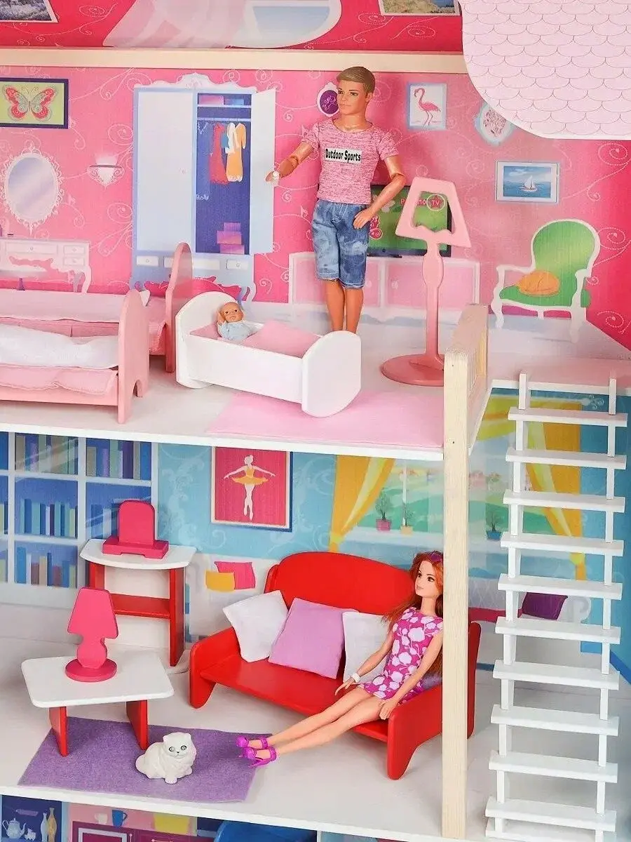 Muza 4601504031512 | Agaçdan gurjak öýi 3 gatly 16 bölek