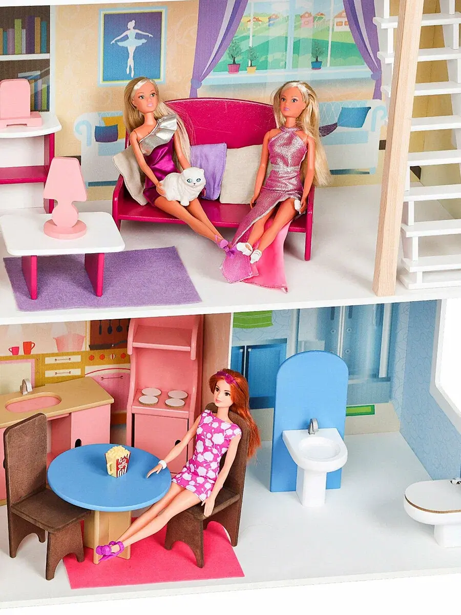 Шарм 4601504031529 | Домик для кукол Деревянный 16 предметов 82x33x120 см