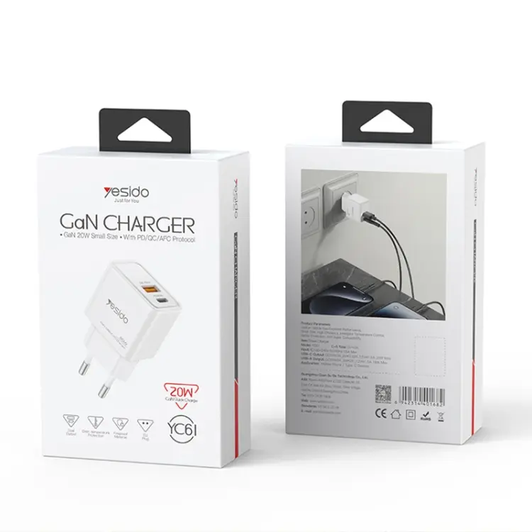 Yesido YC61 | GaN Быстрое Зарядное 20W Два Порта (A+C)