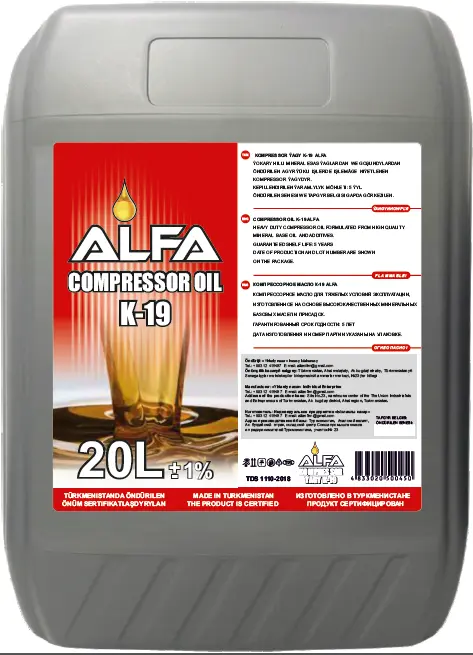 Alfa K-19 | Kompressor Ýagy 20L Ýokary Ýyladyş Durnuklylygy