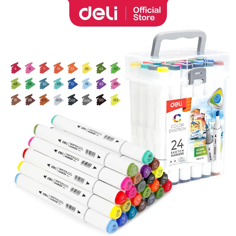 Deli 70803-24 | Çyzgy marker toplum 24 reňk spirt esasly
