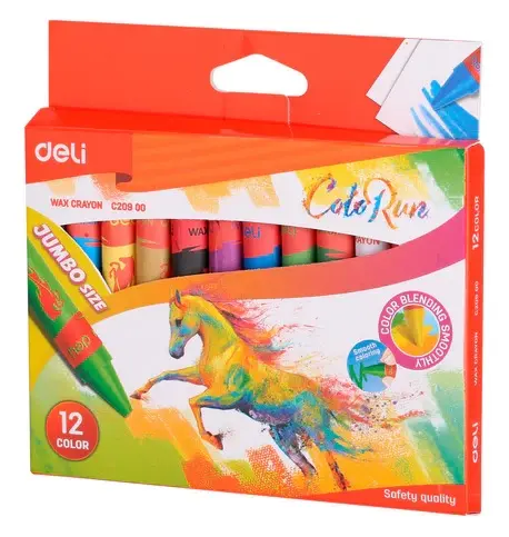 Deli C20900 | Wax Crayon Jumbo 12 Colors Boxed Set