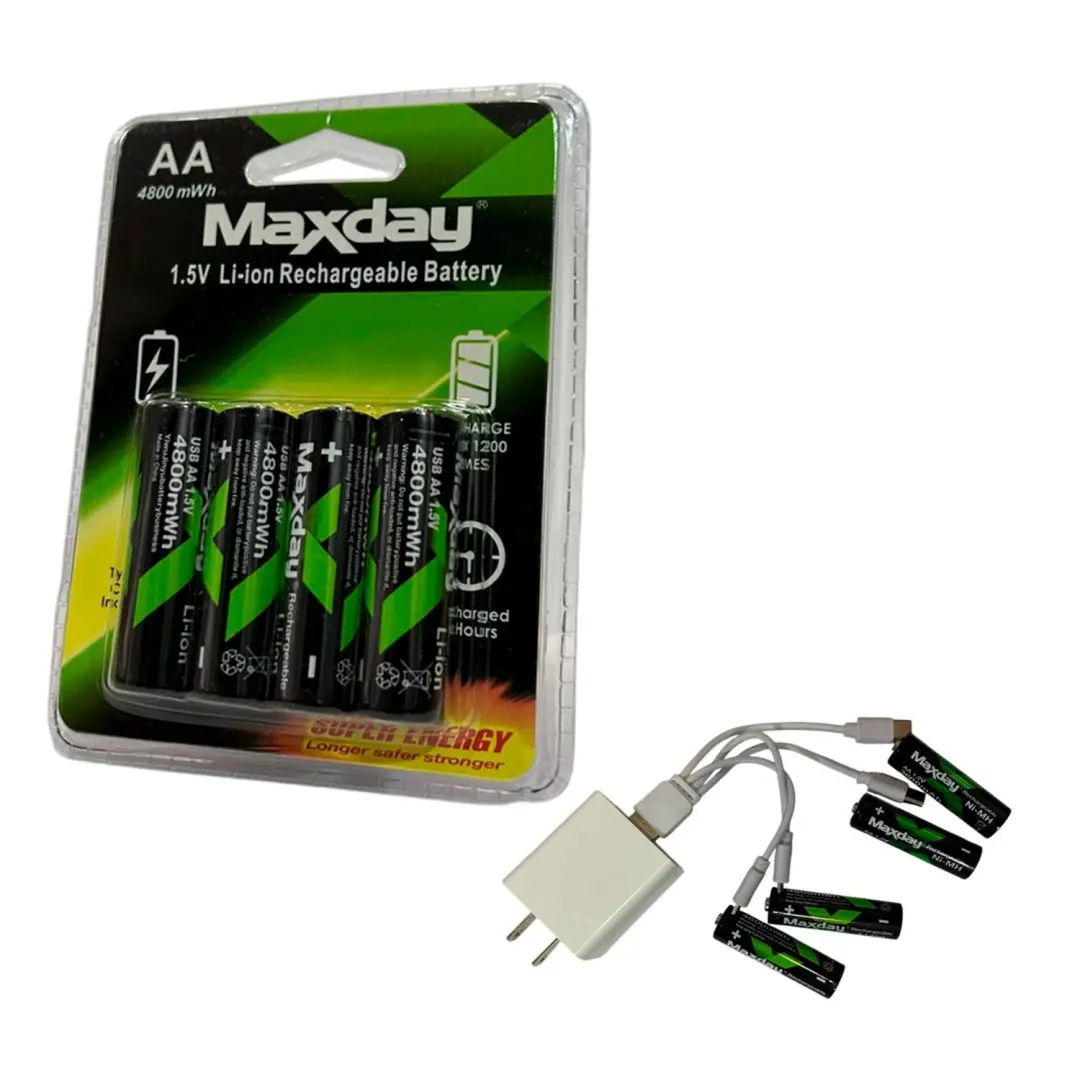 Maxday | Перезаряжаемая батарейка AA Li-ion 1.5В 4800мВт·ч Type-C