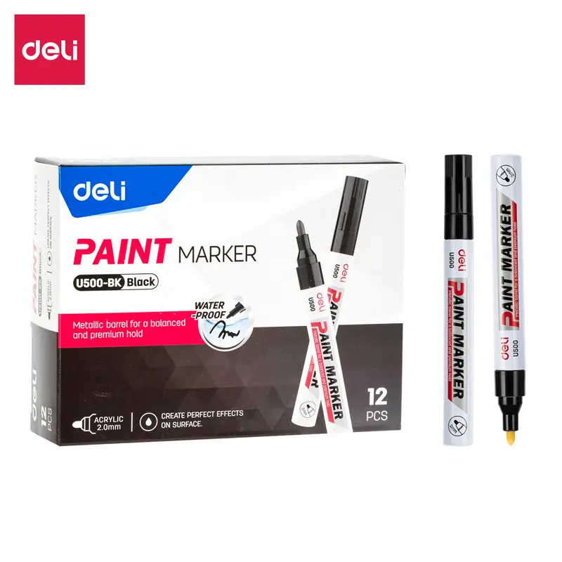Deli U500-BK | Paint Marker Black Permanent Quick-Dry