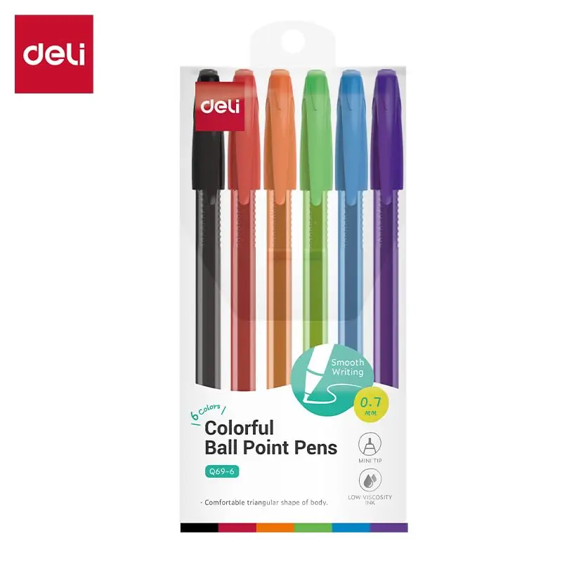 Deli Q69-6 | Шариковые ручки 0,7 мм цветные