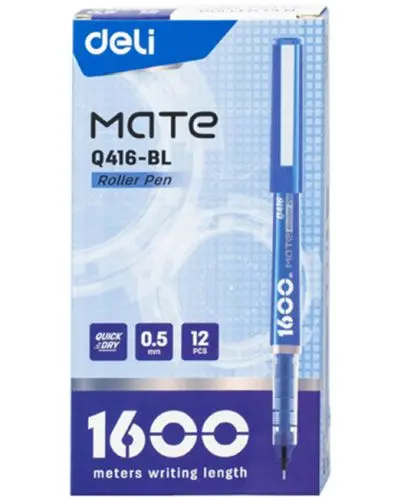 Deli Mate Roller Pen 1600m Q416-BL | Роллерная ручка, длинный ресурс, синяя