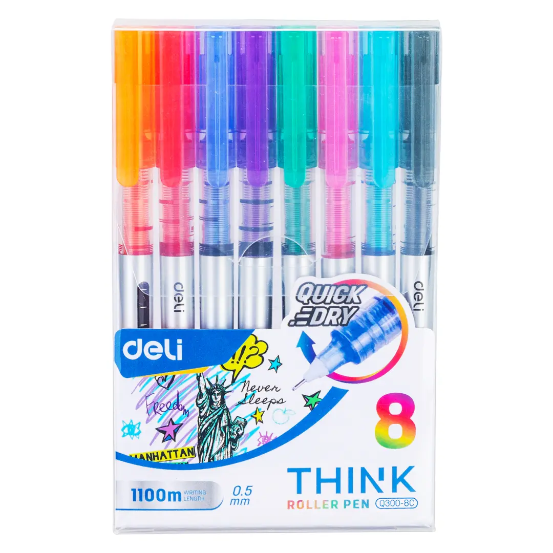 Deli Q300-8C | Roller Pen Bulk Pack 8 pcs