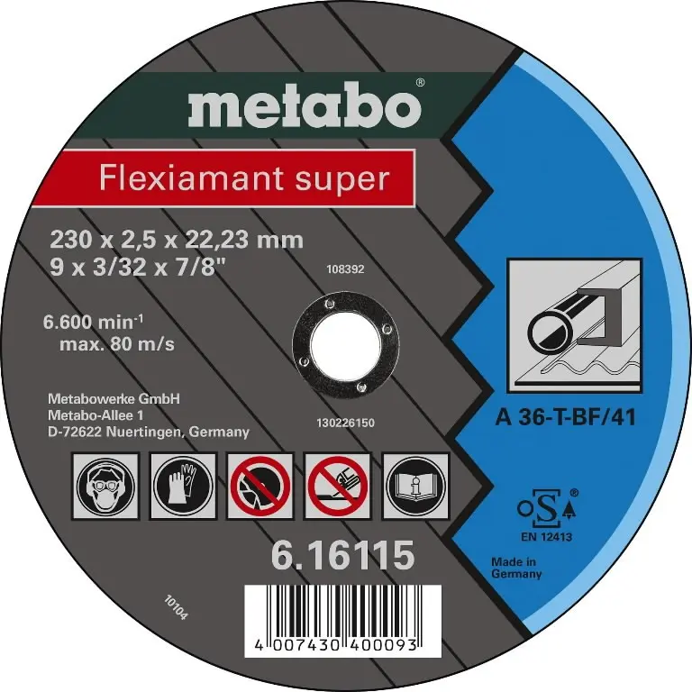 METABO Novoflex 115x6,0x22,2 Steel Cutting Disc, Model 616460000