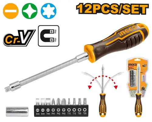 Flexible Screwdriver Set 12 pcs Ingco AKSDFL1208