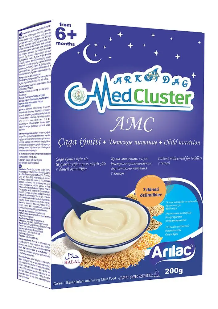 AMC Çaga iýimiti üçin 7 däneli 200g Süýtli çalt taýýar tüwi kaşa