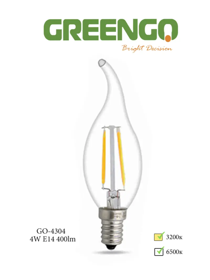 Greengo Filament E14 GO-4304 | LED Lamp Warm Light 4 W