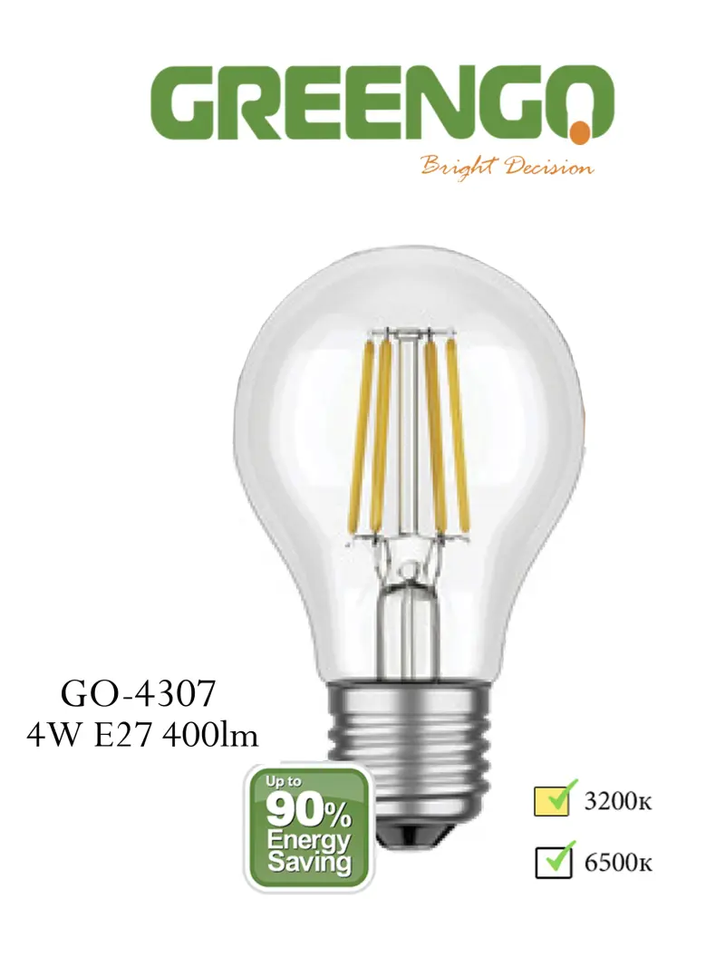 Greengo GO-4307 Filament E27 | LED лампа 4 Вт белая