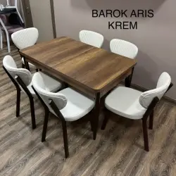 DJANISA Barok Aris Krem | Nahar stoly we 6 oturgyç toplum krem reňk