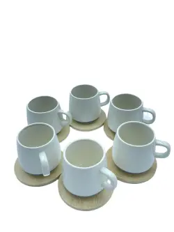 LXP LXP-226 | White Mug Set with Wooden Stand