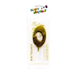 Свечи-цифры BK-00050996 | Свеча-цифра 0 золотая с блестками