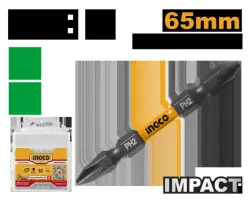 Ingco SDBIM21PH233 двусторонние ударные биты 2+PH2 65мм, 10 шт.