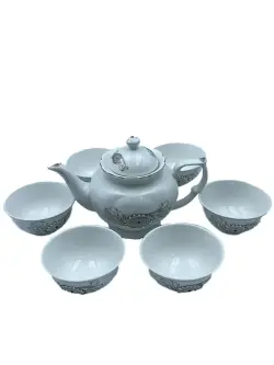 MAR MAR-1130 | Tea Set White Rhinestone Round Pattern 7 pcs