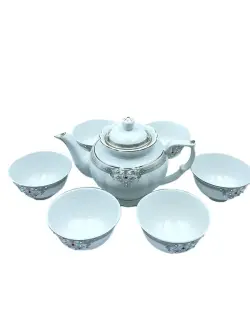 MAR MAR-1129 | Tea Set with Heart Rhinestones 1 Teapot 6 Bowls