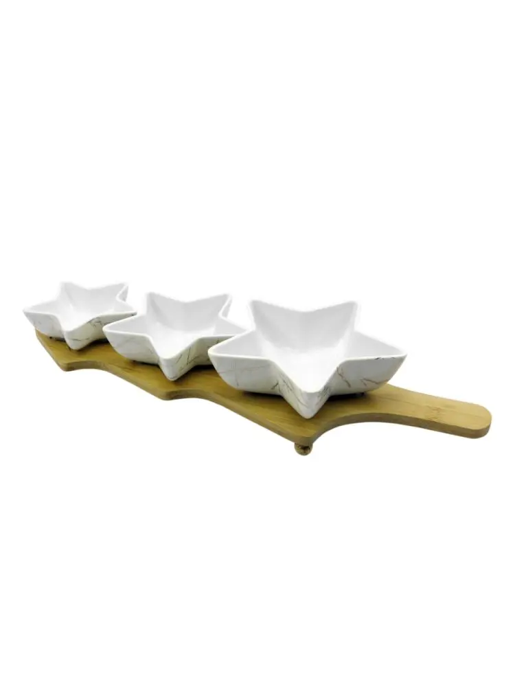 White Star JD7465 | 3-Piece Dish Set with Bamboo Base