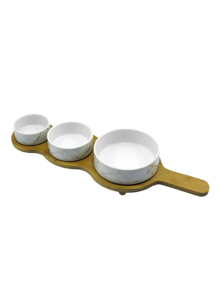 JD JD7467 | Dish Set 3-Piece White with Bamboo Base