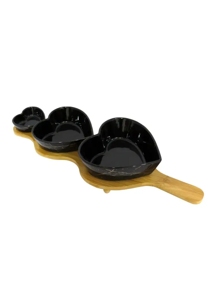 Black Heart JDC7477M | Tableware Set 3 Dishes with Bamboo Base