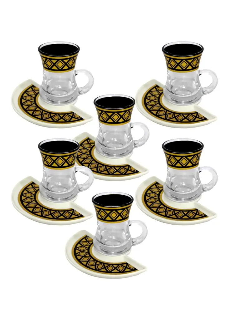 JE7108 | Cup and Saucer Set 12 pcs Rhombus Design Porcelain