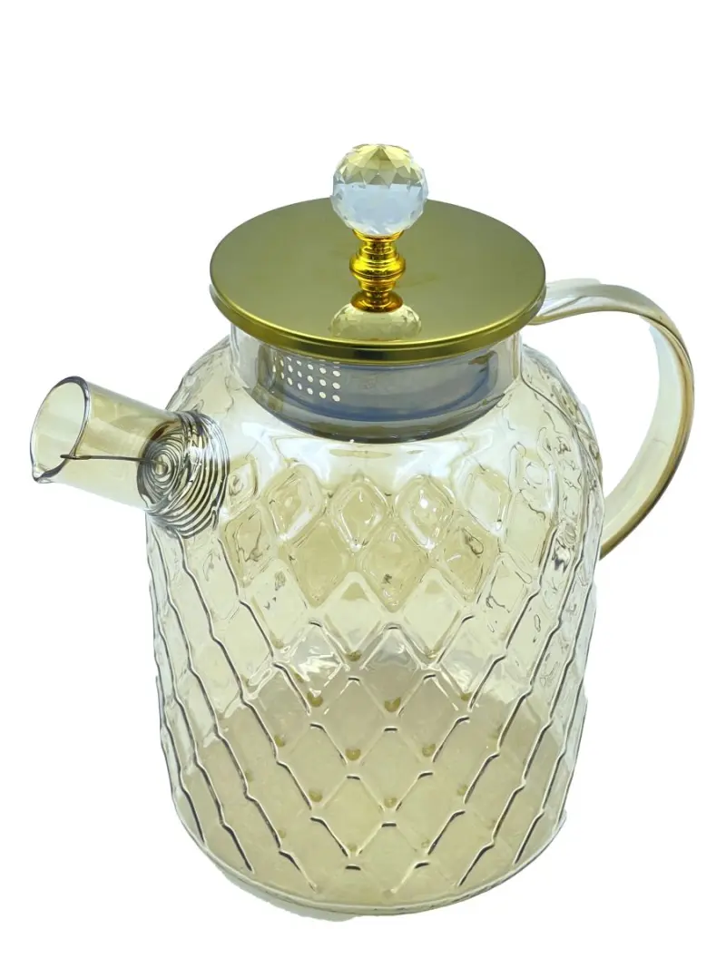 Teapot TP-1802 | Ribbed Aýna Çaydanlyk 1800 ml Demir Gapak Altyn