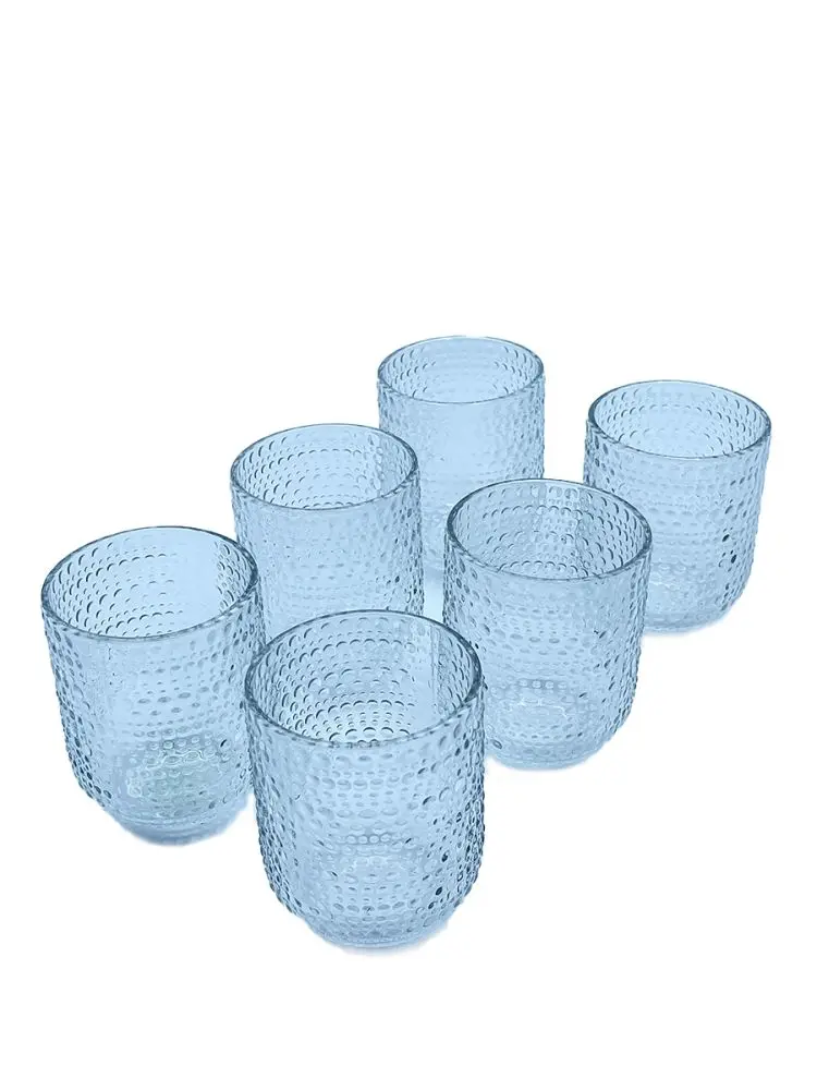 74095K | Oval Glass Set 6pcs Transparent Dotted Design