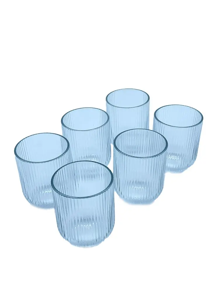 74095B | Glass Set Oval Transparent Striped 6pcs