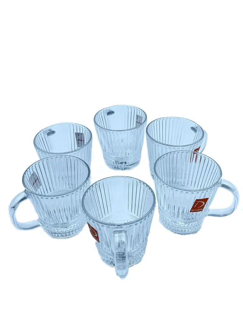 TZ TZ9003-1W | Tea Cup Set Transparent Glass Striped 6 pcs