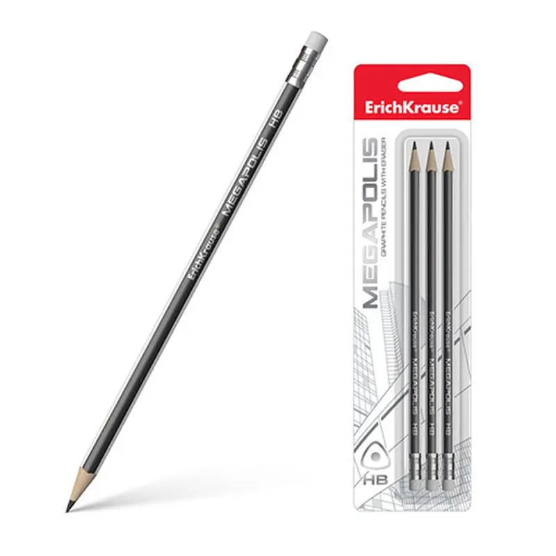 ErichKrause BK-00043419 | Графитовый карандаш трёхгранный HB с ластиком