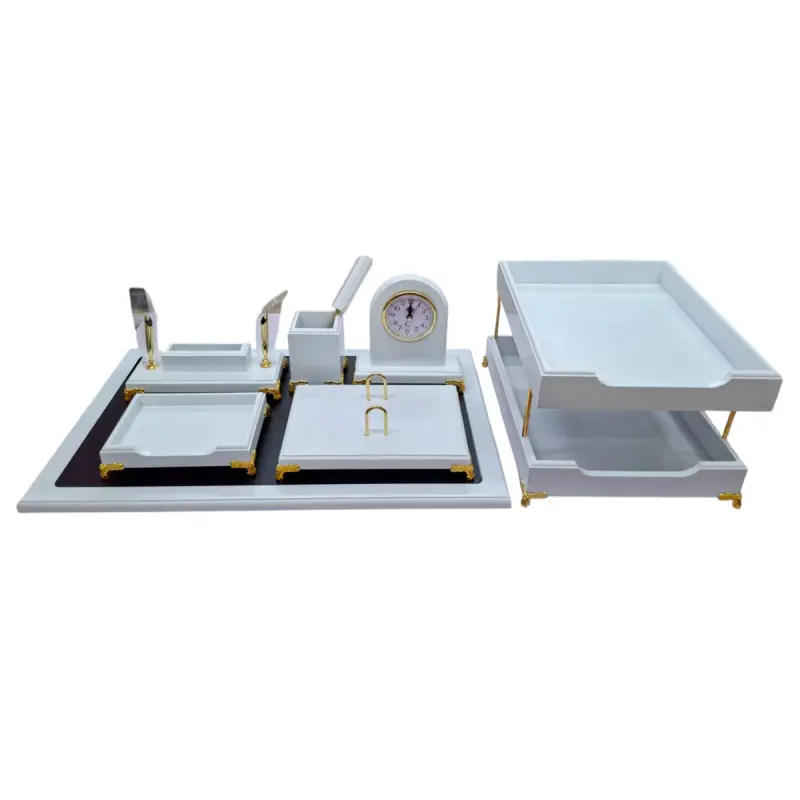 Kingstyle 658W | Wooden Desk Set White Premium Office Organizer
