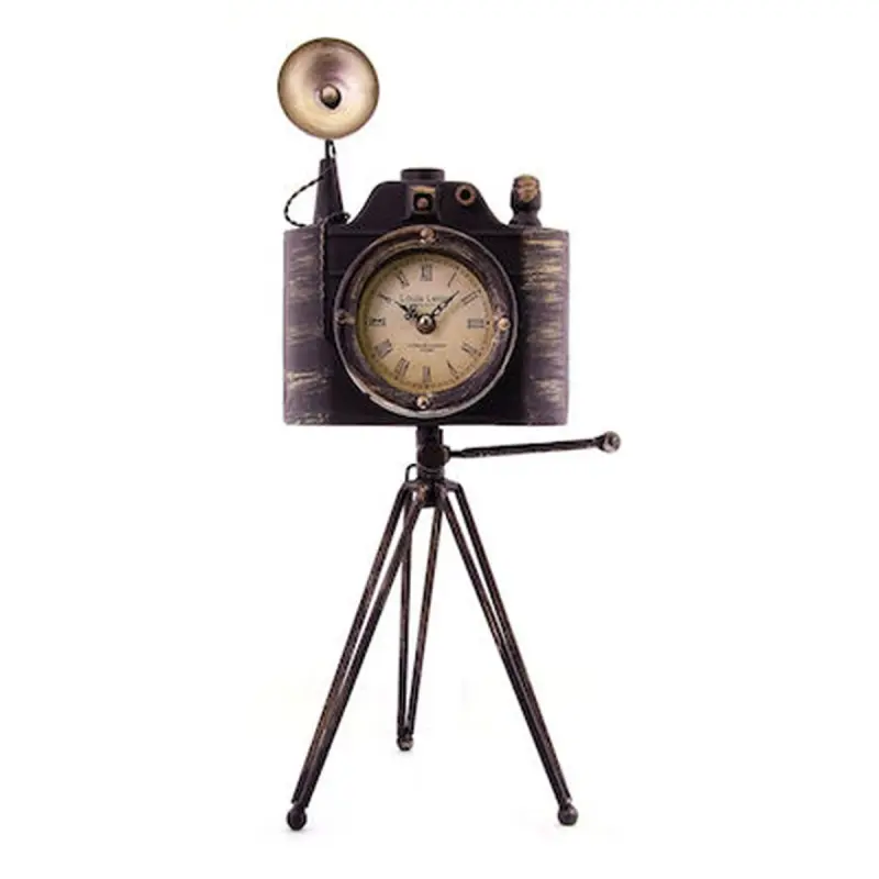 BK-00085117 | Desk Clock Vintage Camera Tripod Black