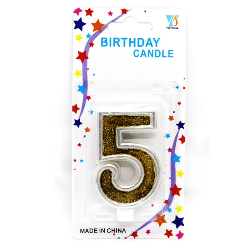 Свечи - цифры в торт BK-00051042 | Cake Number Candle 5 Gold Glitter