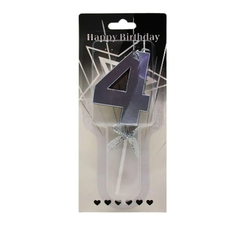 S-800 BK-00068373 | Cake Number Candle 4 Silver Metallic Finish