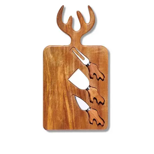 KORKMAZ A641-08 | Cheese Platter Set 4 pcs Durable Wood