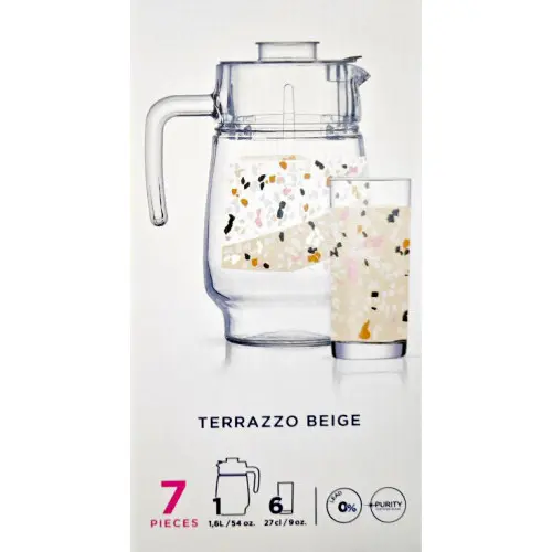 LUMIN X0267 | Drinkware Set 7 pcs Tempered Glass Beige Terrazzo