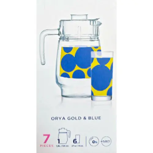 LUMIN X0272 | Drinkware Set 7 pcs Gold-Blue Tempered Glass