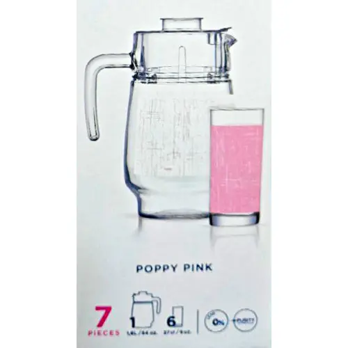 LUMIN X0273 | Drinkware Set 7 pcs Tempered Glass Poppy Pink