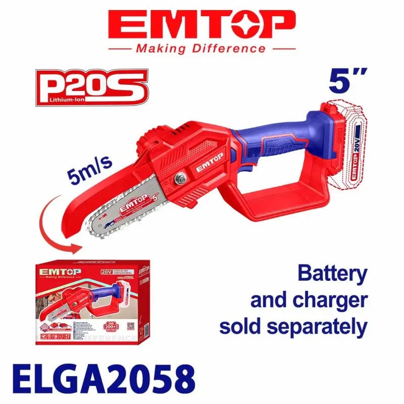 Emtop ELGA2058 | Cordless Chainsaw 20V (No Battery)